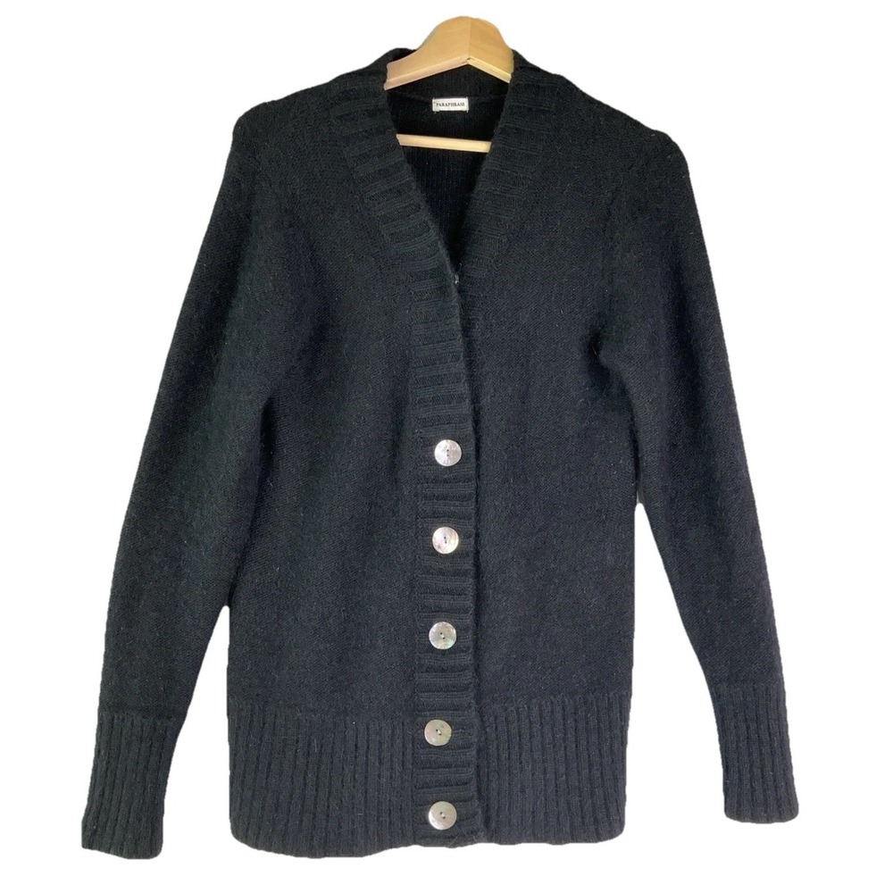 Paraphrase Black Angora Blend Button Up Cardigan Minimalist Quiet Luxury M